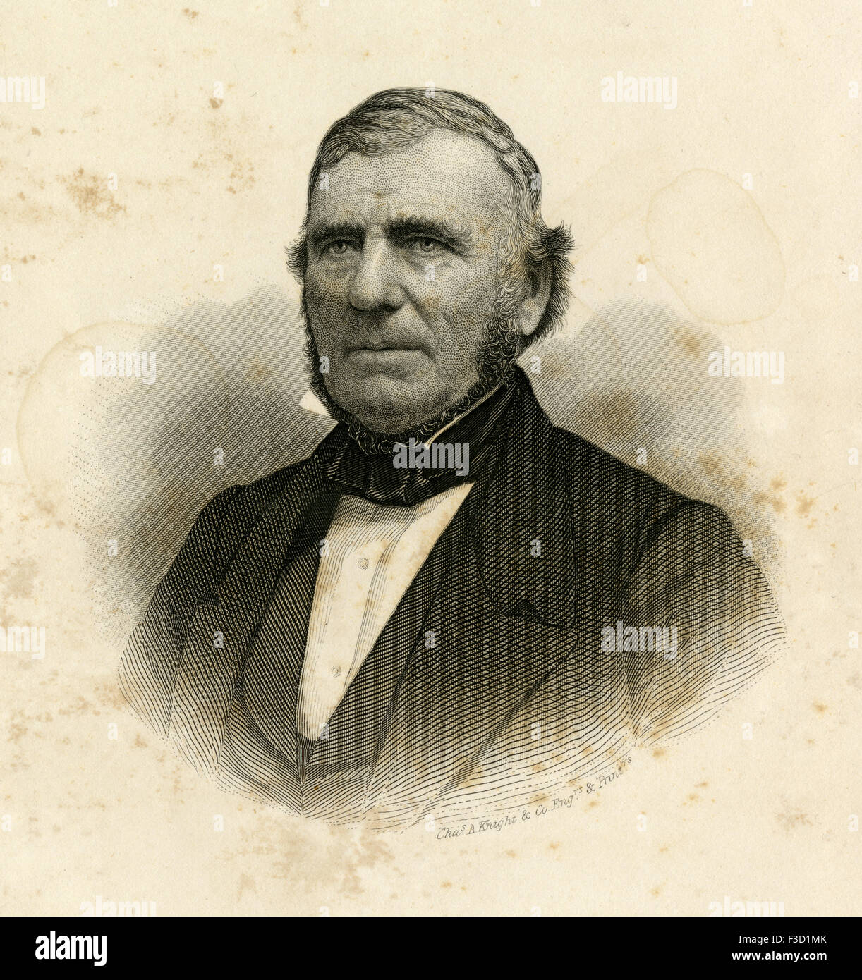 Antique 1862 engraving of Charles Hudson, author of History of the Town of Marlborough, Massachusetts. Stock Photo