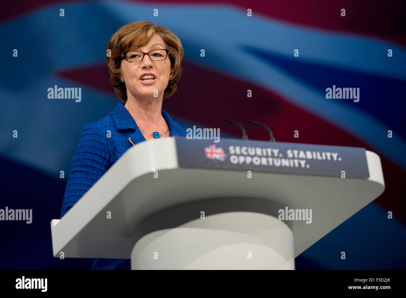 Manchester, UK. 5th October 2015. Rebecca Pow, MP for Taunton Deane speaks at Day 2 of the 2015 Conservative Party Conference in Manchester. Credit:  Russell Hart/Alamy Live News. Stock Photo