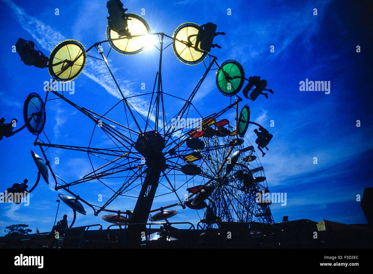 Giant wheel and Umbrella ride at Skegness Pleasure Beach. Lincolnshire