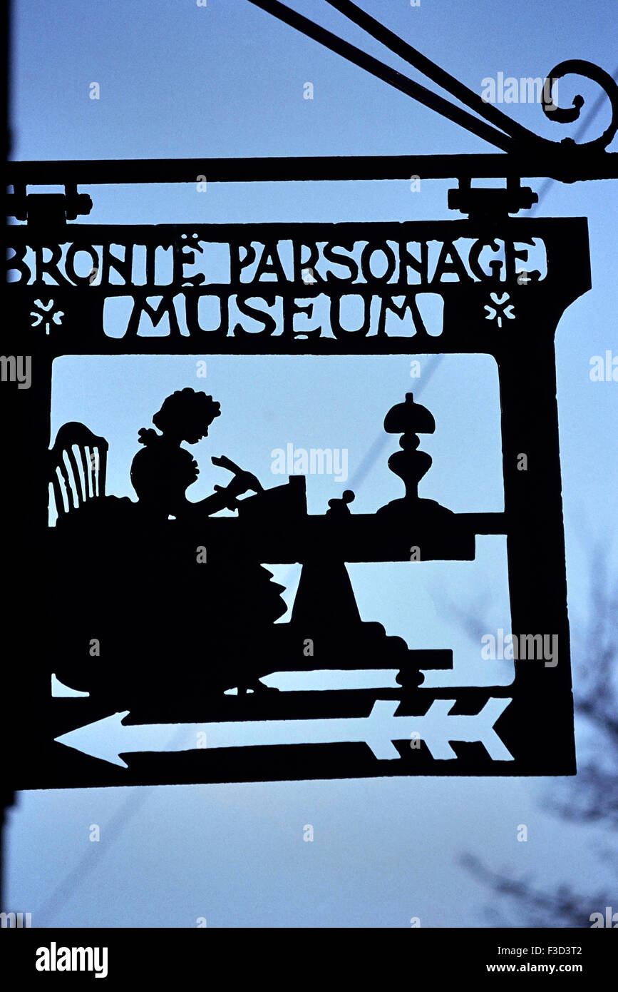 Bronte Parsonage Museum sign. Haworth, West Yorkshire. England. UK Stock Photo