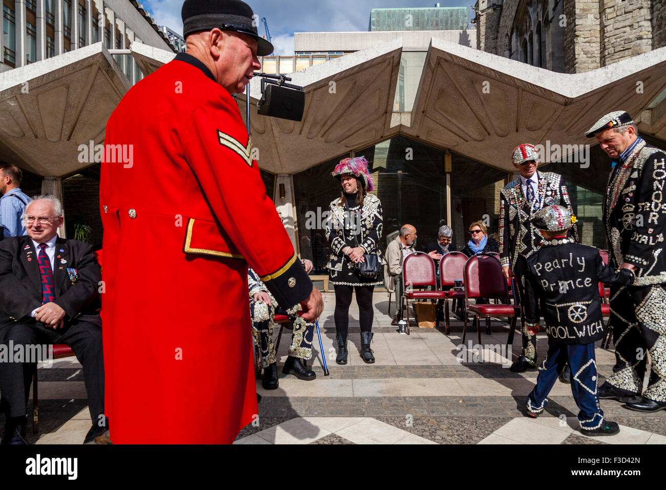 Pearly Kings & Queens and A Chelsea Pensioner At The Annual Pearly