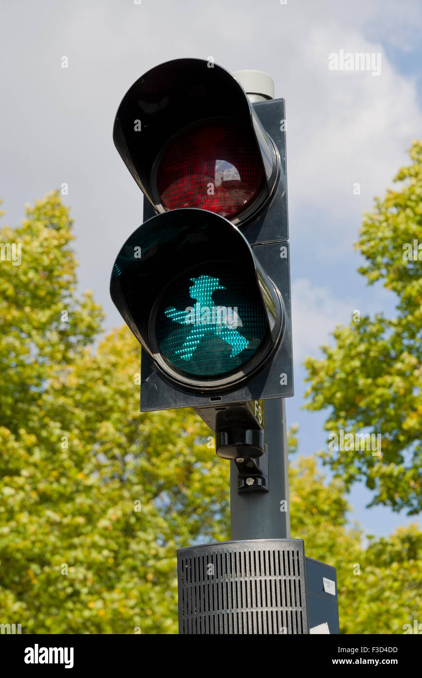 Berlin Pedestrian Traffic lights. Green man- Walk Stock Photo