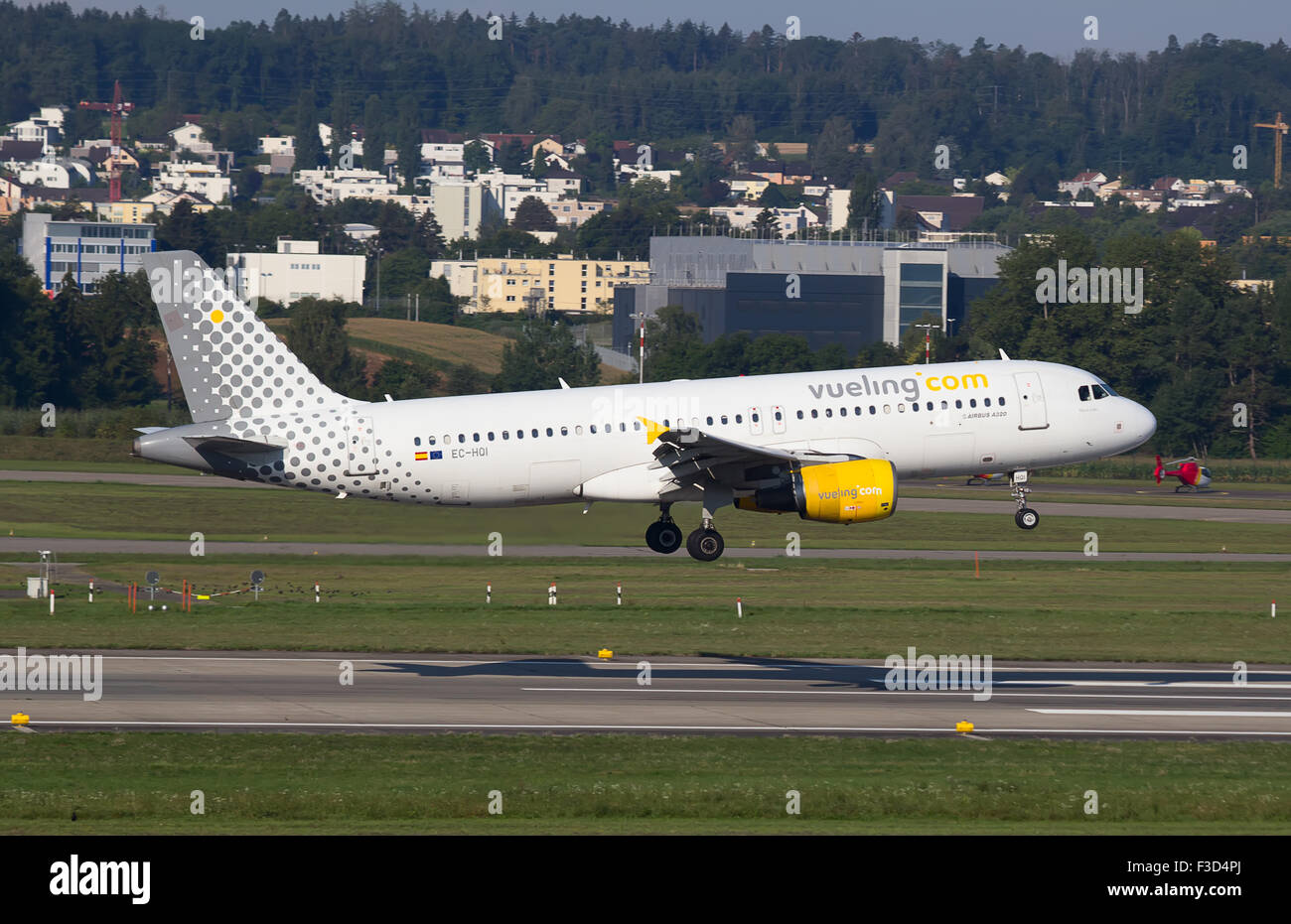 ZURICH - AUGUST 23: A-320 Vueling landing in Zurich airport after short haul flight on July 18, 2015 in Zurich, Switzerland. Vue Stock Photo
