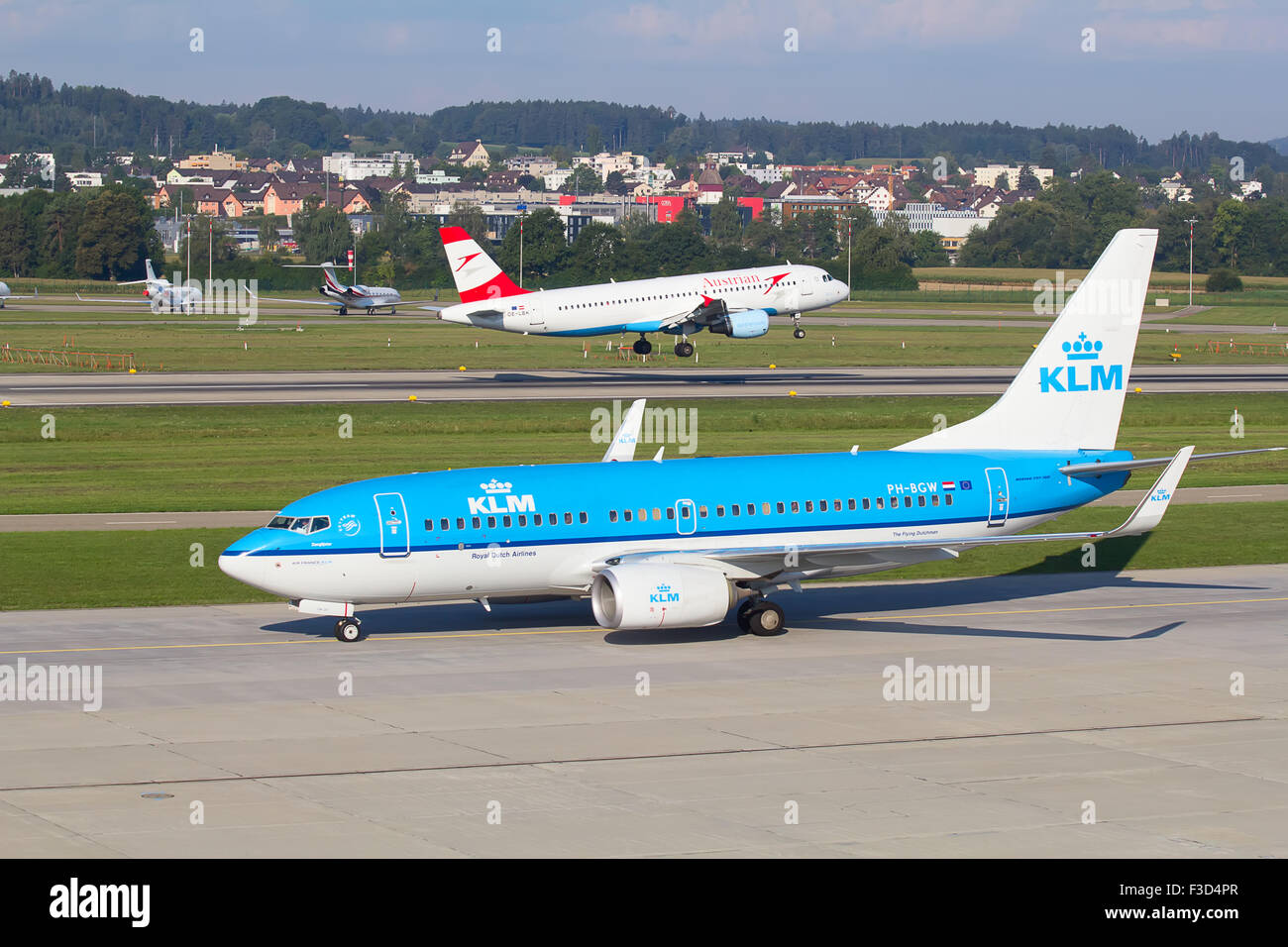 ZURICH - JULY 18: Boeing-737 KLM taxing in Zurich after short haul flight on July 18, 2015 in Zurich, Switzerland. Zurich airpor Stock Photo