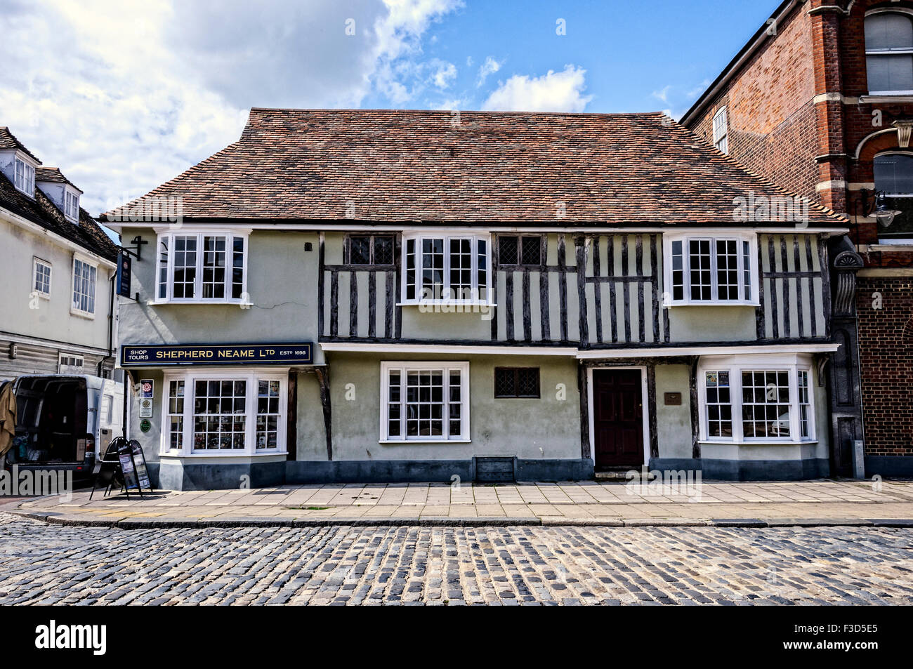 An old medieval manor house in the centre of Faversham which is now a shop and entrance to the visitor centre of a famous brewery Stock Photo