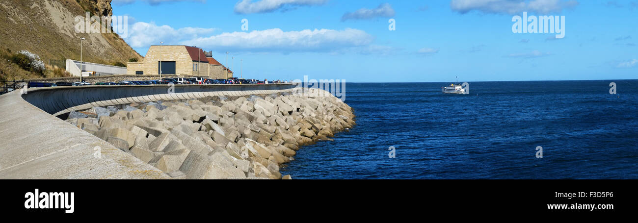 Concrete sea wall defenses at Scarborough, north Yorkshire. Stock Photo