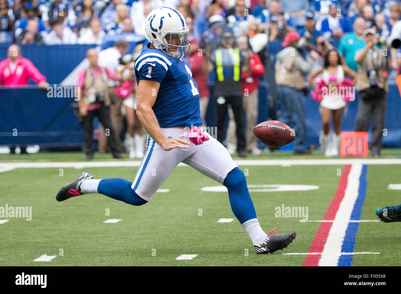 Indianapolis Colts punter Pat McAfee catches the football during warm ups  before the start of an NFL football game against the Seattle Seahawks in  Indianapolis, Sunday, Oct. 4, 2009. (AP Photo/Darron Cummings