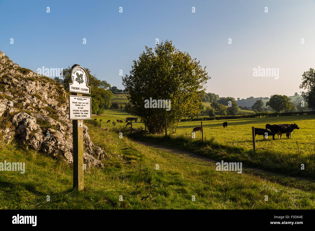 Peak District National Park sign at Dovedale. Stock Photo