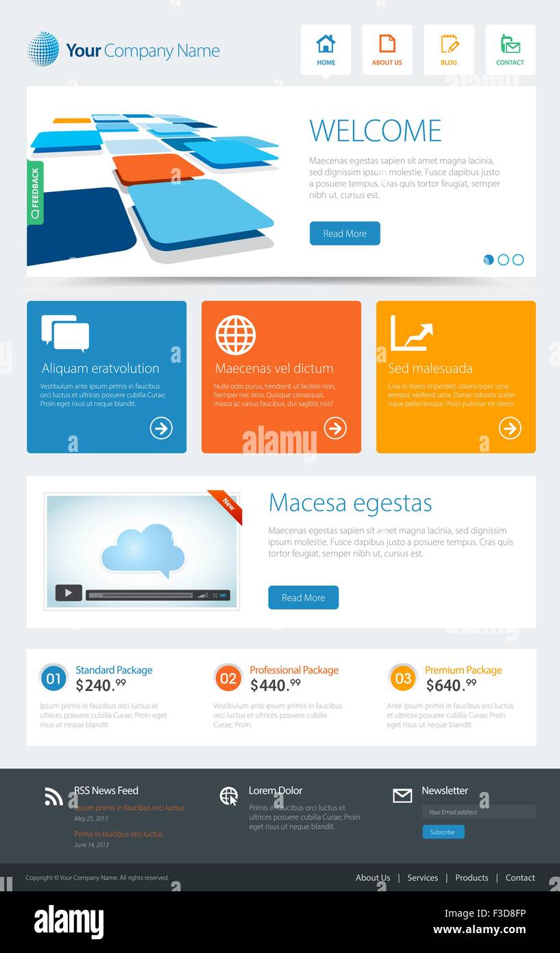This image is a vector file representing a website template Stock ...