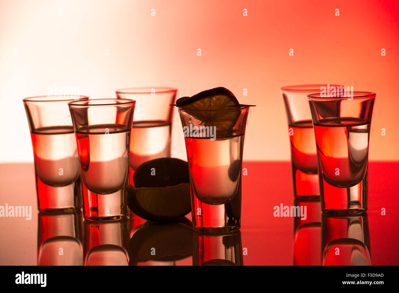 Red cocktail in shot  glasses Stock Photo