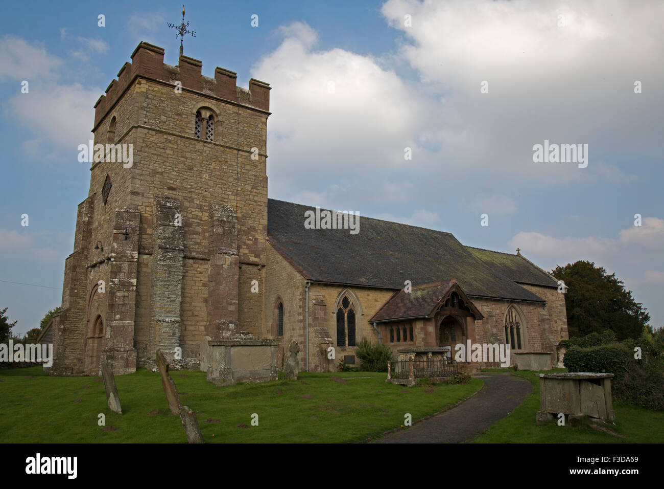 Diddlebury Church, Shropshire, England. The church has saxon origins and still has some saxon features visible. Stock Photo