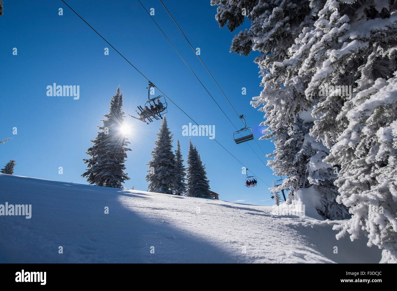 Ski lift over ski slope Stock Photo