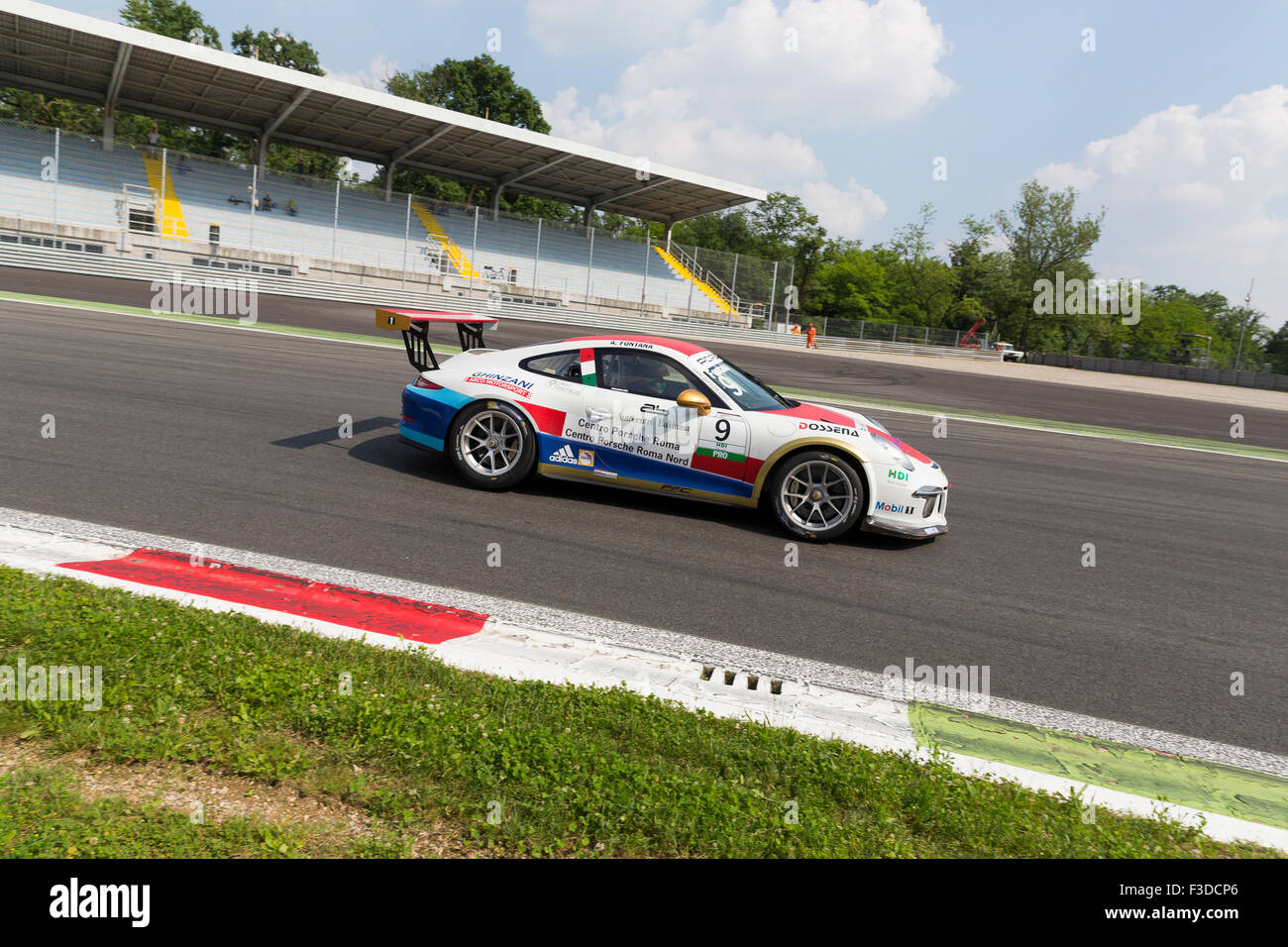 Monza, Italy - May 30, 2015: Porsche 911 GT3 Cup of Ghinzani Arco Motorsport team, driven  by Andrea Fontana Stock Photo