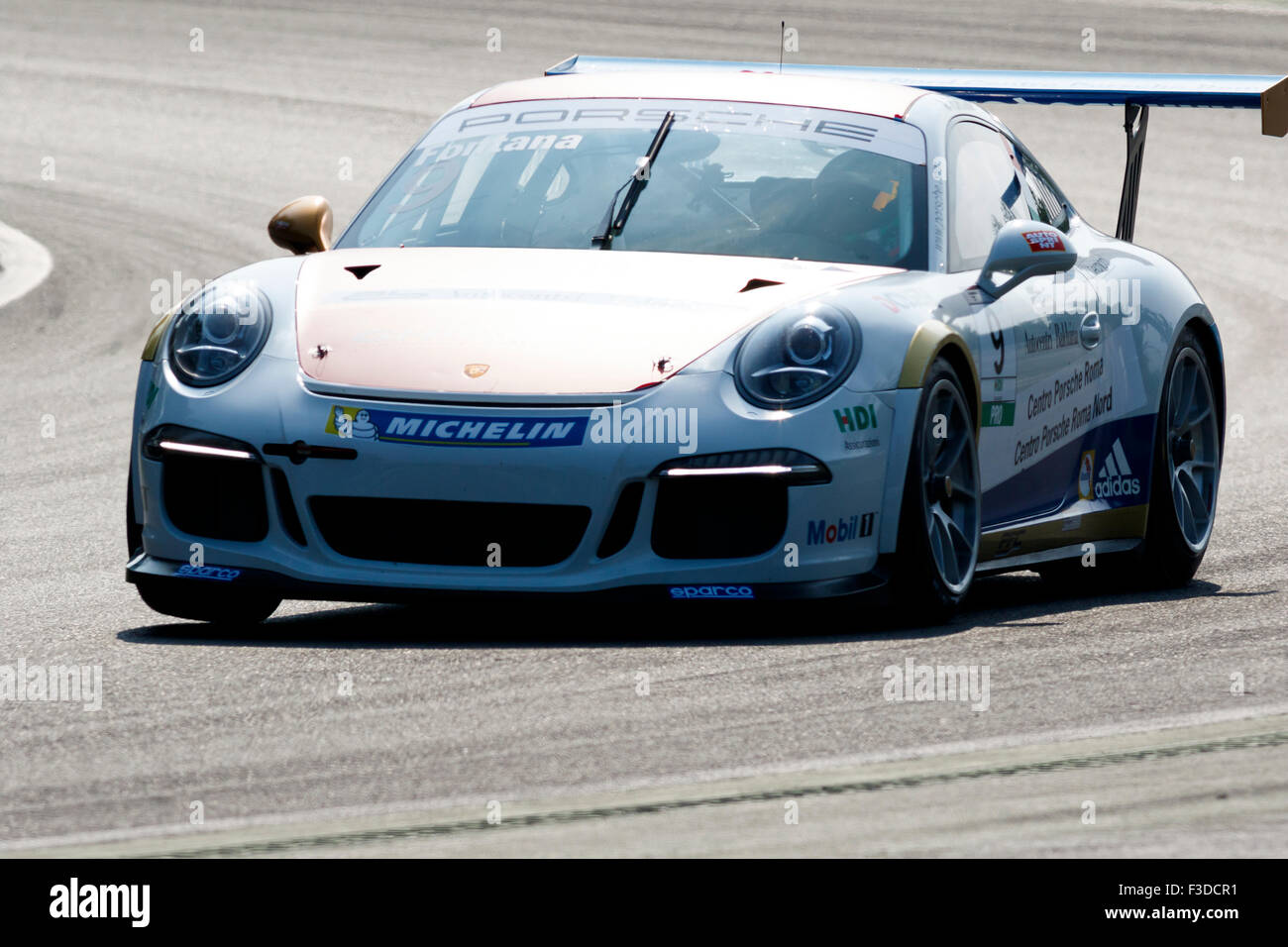 Monza, Italy - May 30, 2015: Porsche 911 GT3 Cup of Ghinzani Arco Motorsport team, driven  by Andrea Fontana Stock Photo