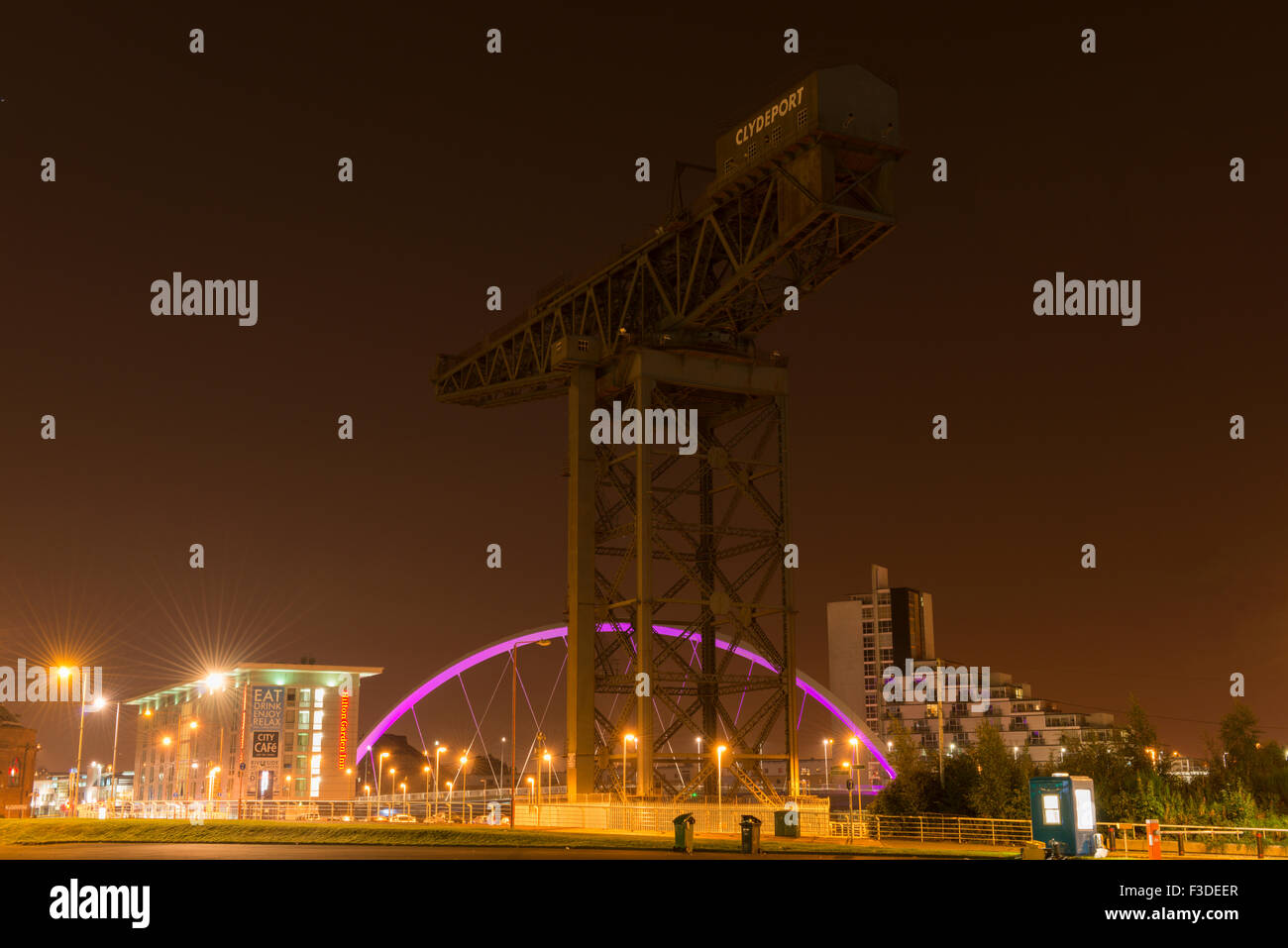 Finnieston Titan crane and Arc crossing at night,Glasgow,Scotland,UK, Stock Photo