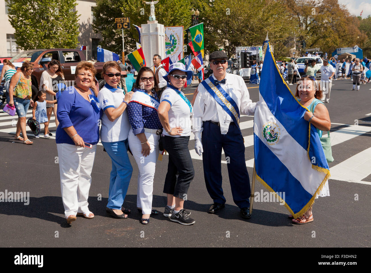 Salvadoran community members celebrating Fiesta DC parade Washington
