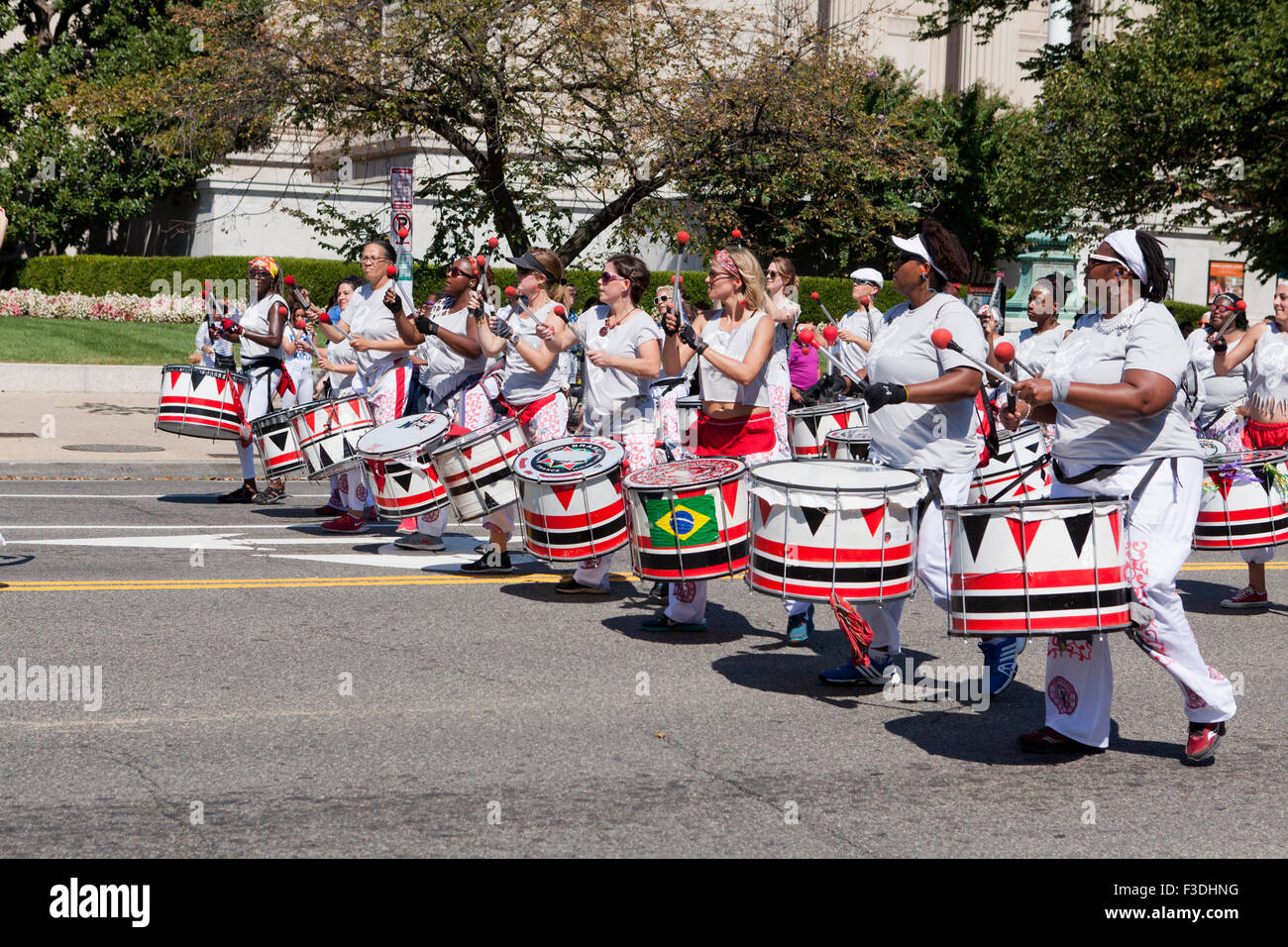 Batalá drummers at parade - Washington, DC USA Stock Photo