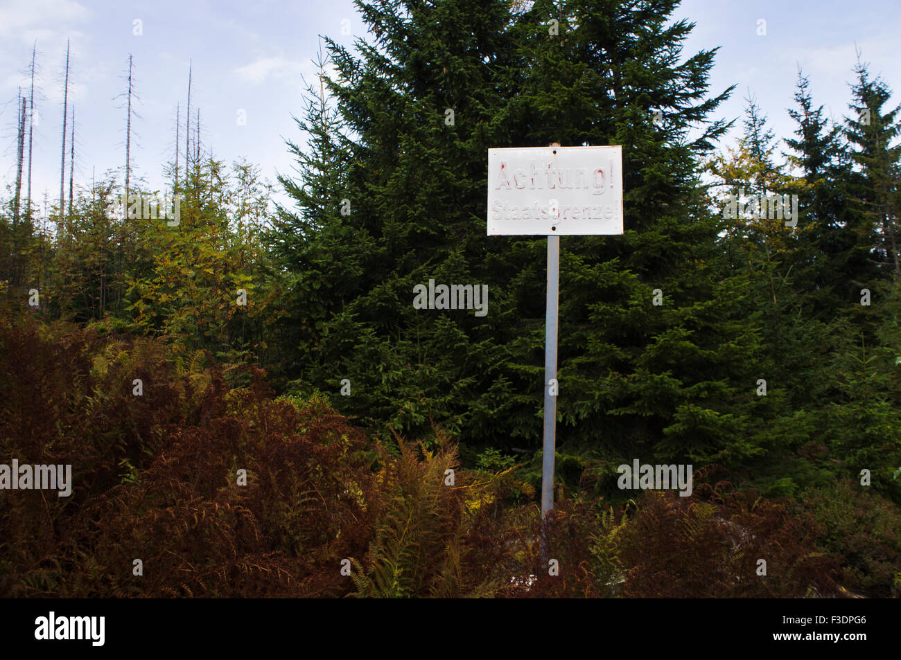 Achtung! Staatsgrenze!  (BEWARE State Border sign) Stock Photo