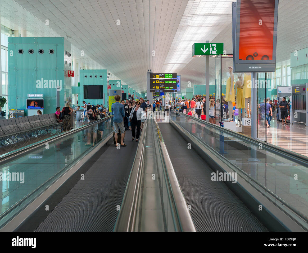 Escalators, indoors, airport, Barcelona, ​​Spain Stock Photo