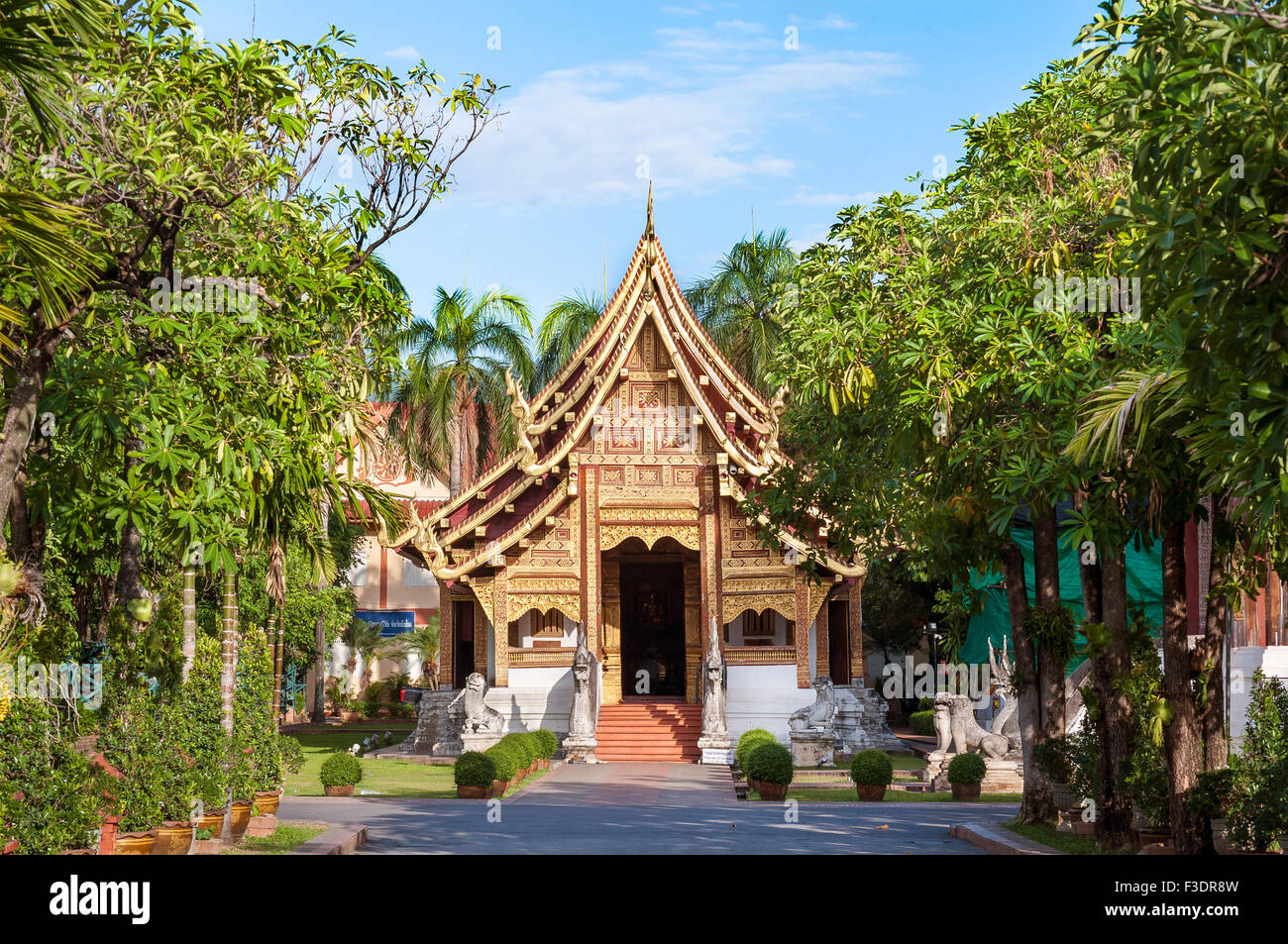 Wihan Lai Kham at Wat Phra Singh, Chiang Mai, Thailand Stock Photo