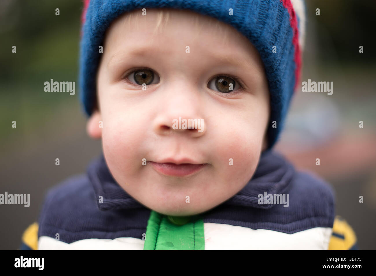 Boy playing in park close up Stock Photo