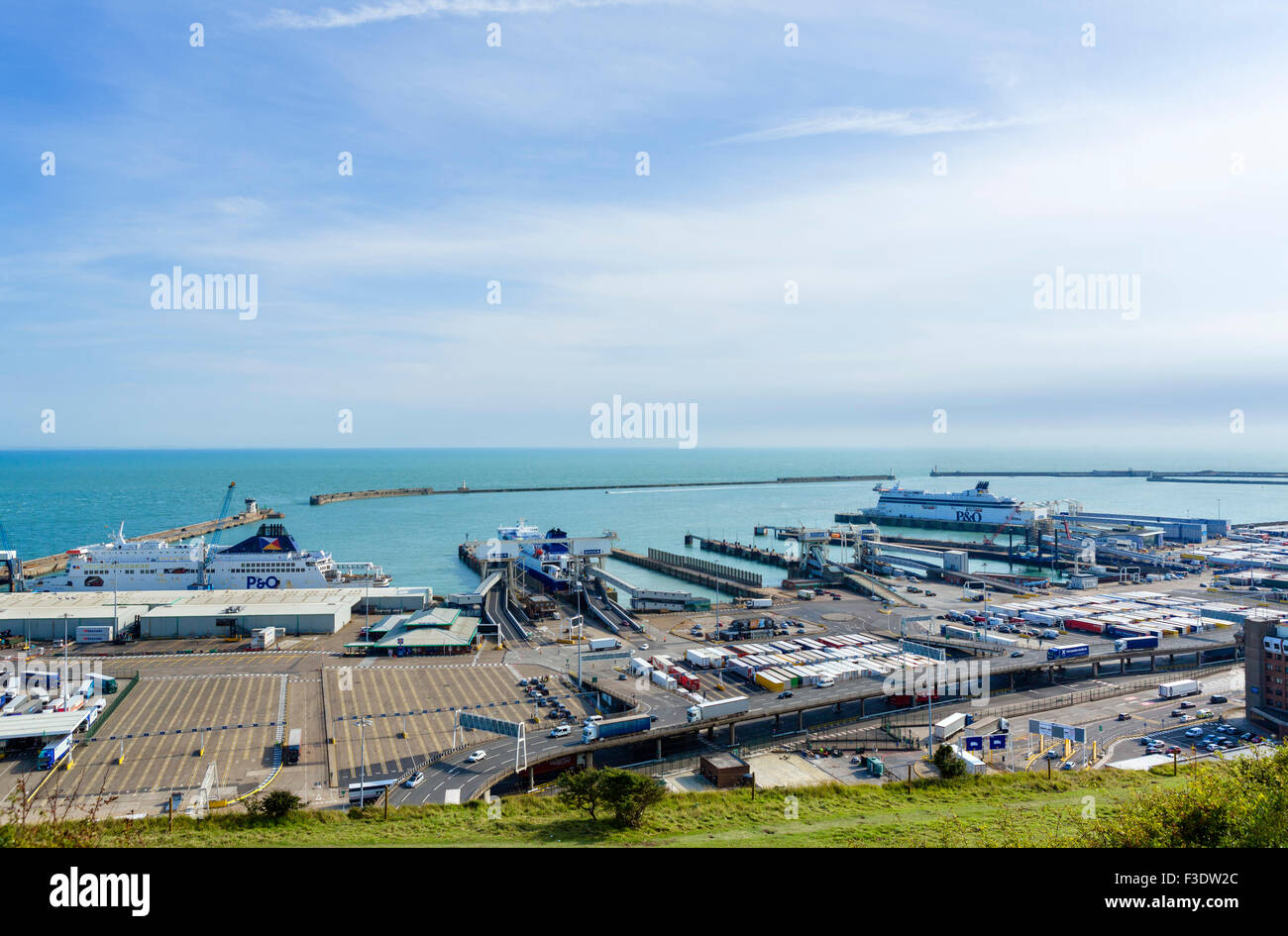 The Port of Dover viewed from the clifftops, Kent, England, UK Stock Photo