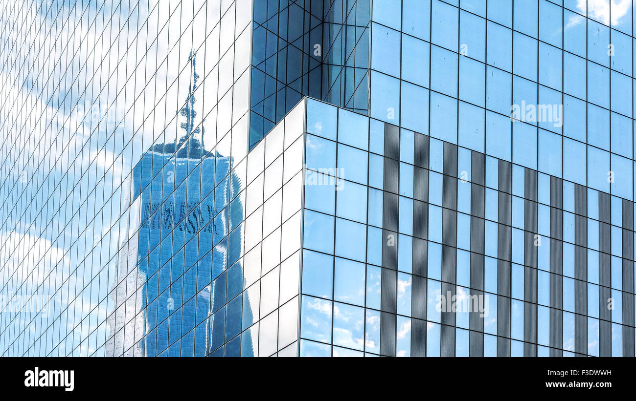 Reflection in modern office building windows, abstract background, NYC, USA. Stock Photo