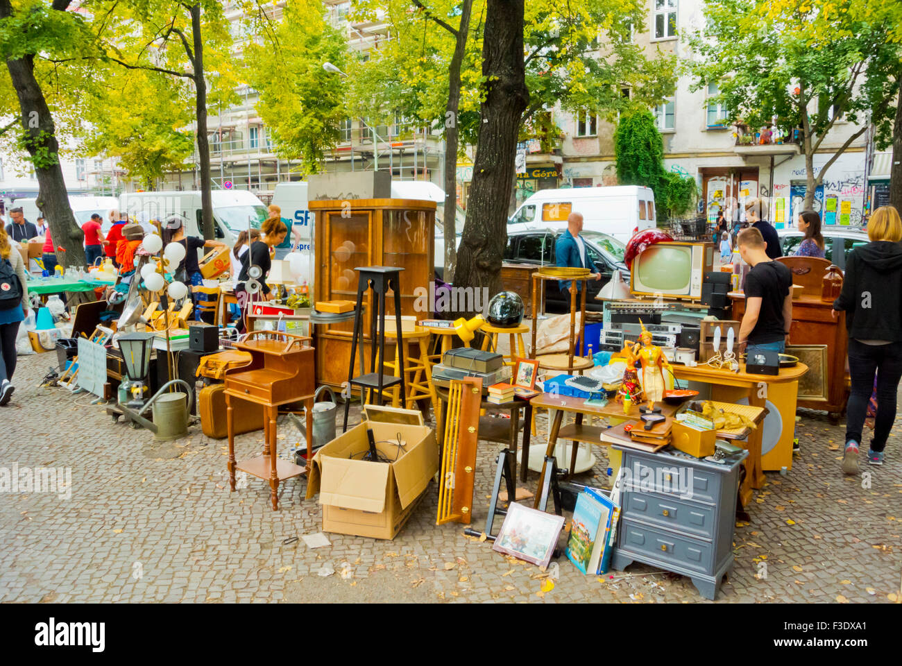 Flea market, Boxhagener Platz, Friedrichshain district, former east Berlin, Germany Stock Photo