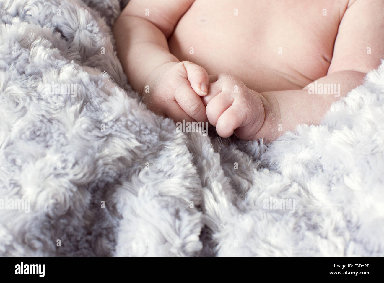 Infant wrapped in soft blanket Stock Photo