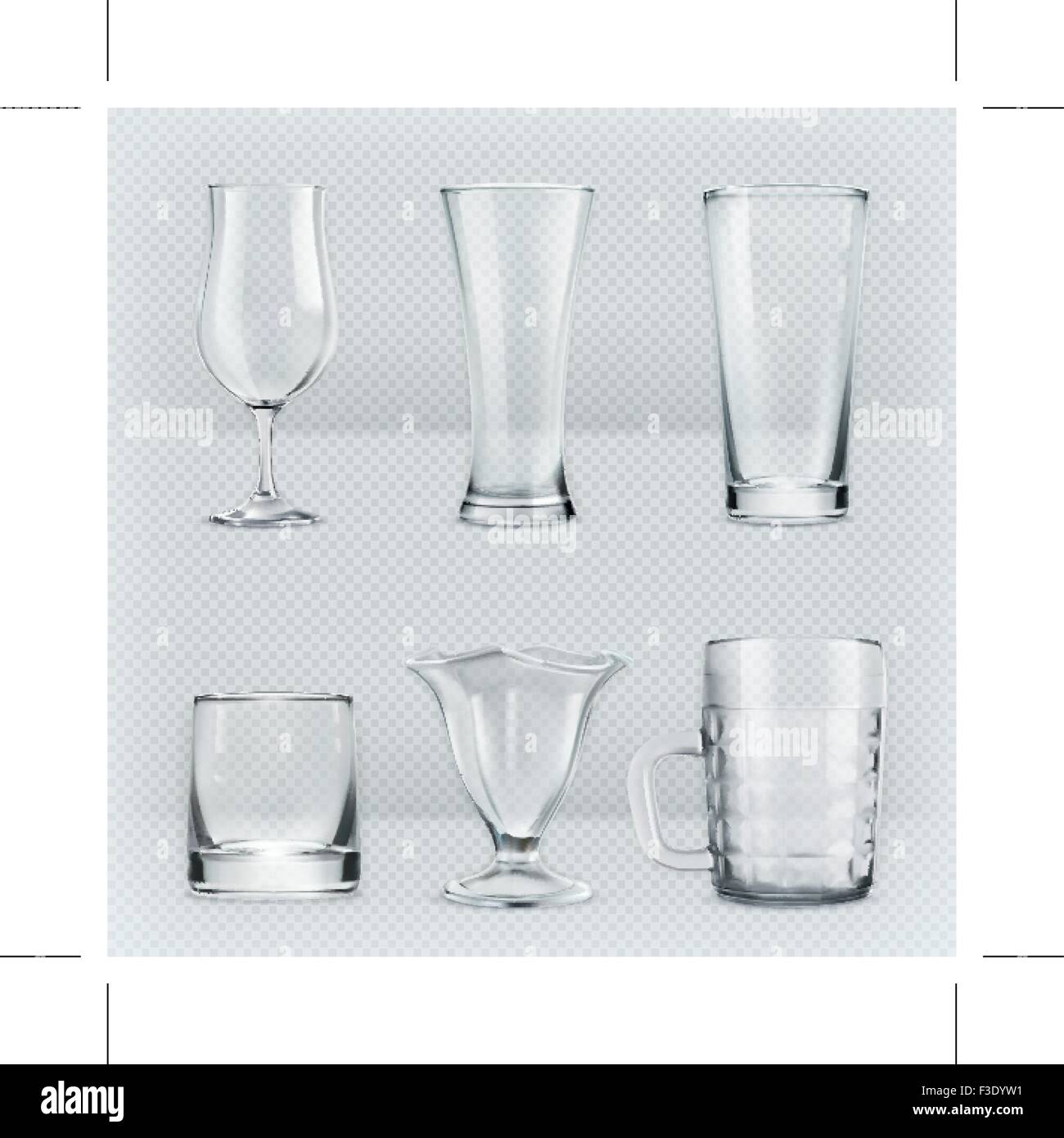 Set of transparent glasses goblets, vector icon Stock Vector
