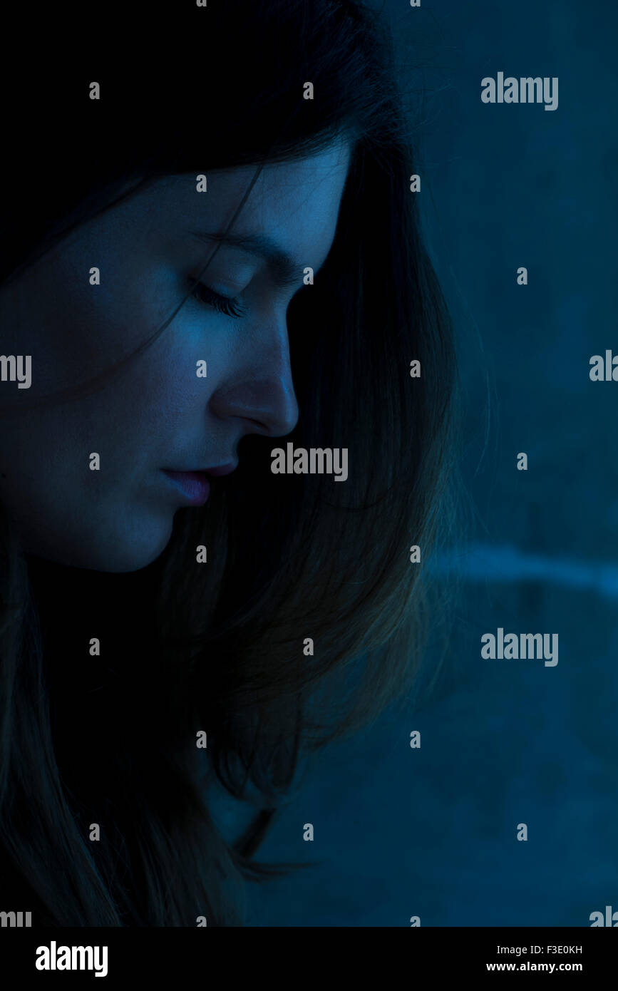 Woman from side profiles eyes shut hires stock photography and images