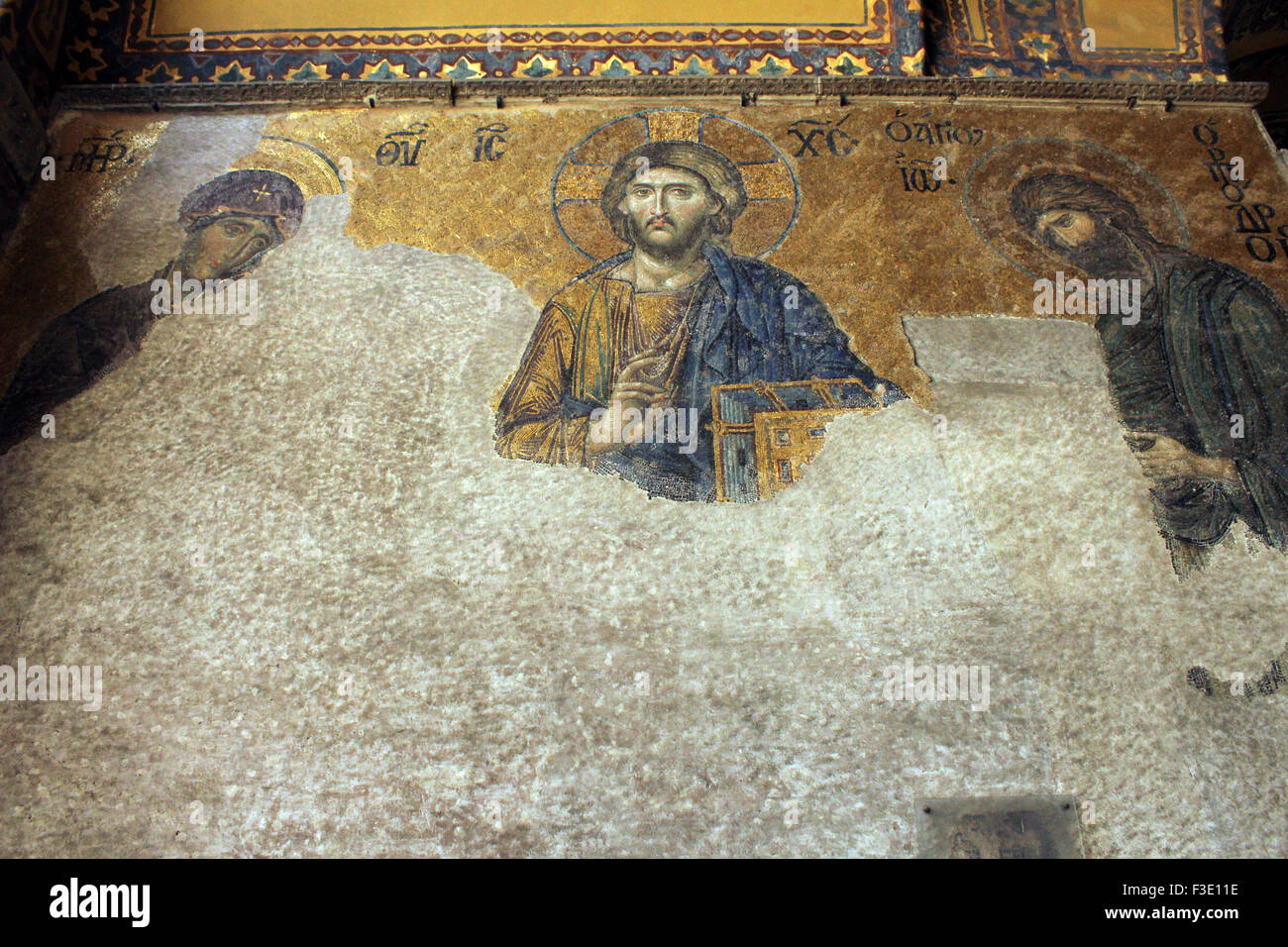 The beautiful mosaic Jesus Deisis inside Hagia Sophia in Istanbul, Turkey. Stock Photo