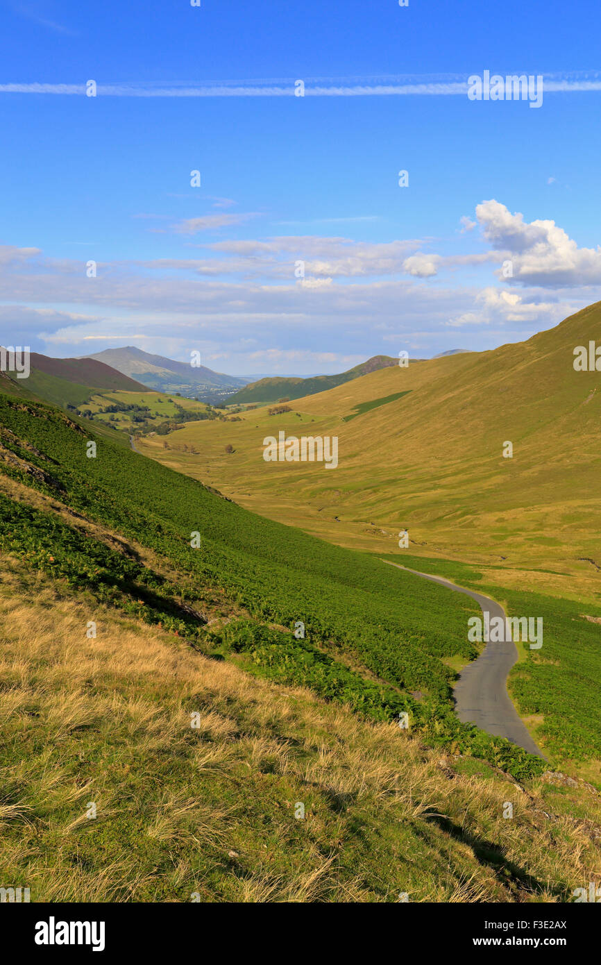 Newlands Pass heading to Braithwaite near Keswick, Cumbria, Lake District National Park, England