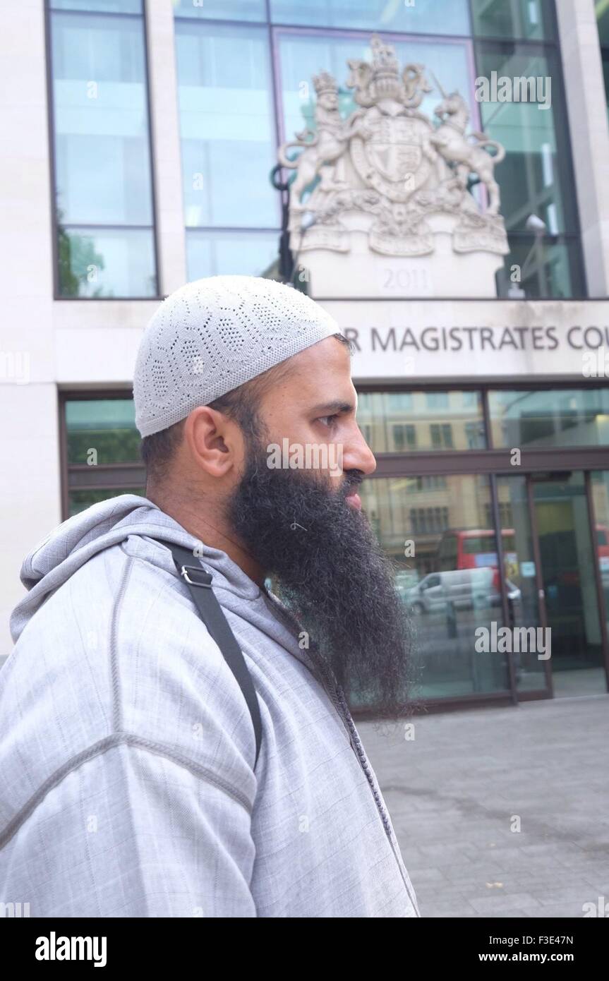Westminster Magistrates' Court - Arrivals  Radical UK preacher Anjem Choudary is one of two men who has been charged with inviting support for Islamic State militants  Featuring: Abu Walaa Where: London, United Kingdom When: 05 Aug 2015 Stock Photo