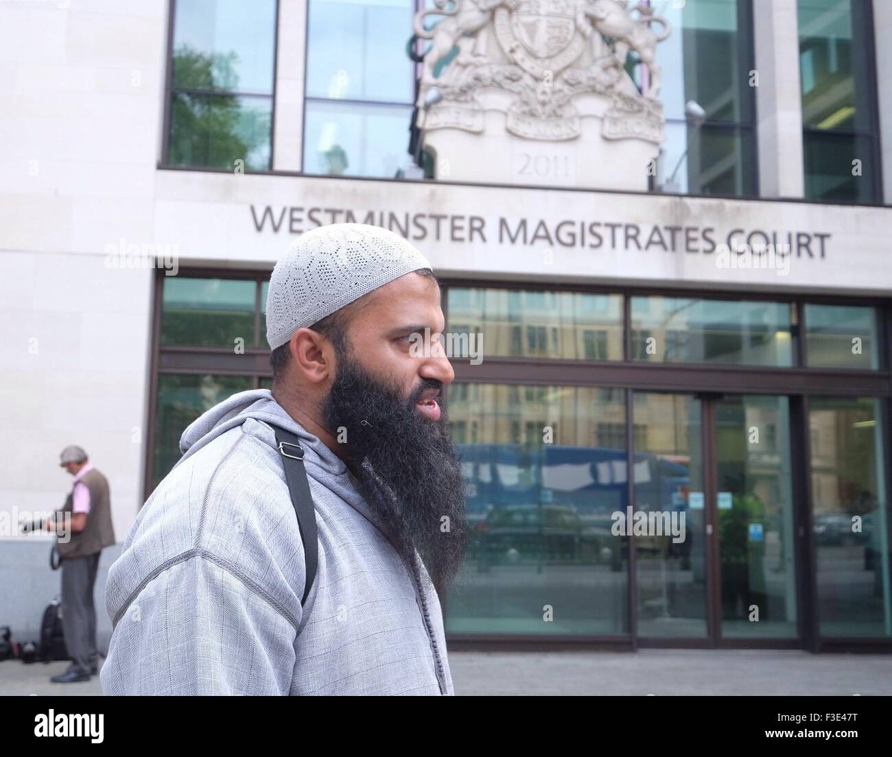 Westminster Magistrates' Court - Arrivals  Radical UK preacher Anjem Choudary is one of two men who has been charged with inviting support for Islamic State militants  Featuring: Abu Walaa Where: London, United Kingdom When: 05 Aug 2015 Stock Photo