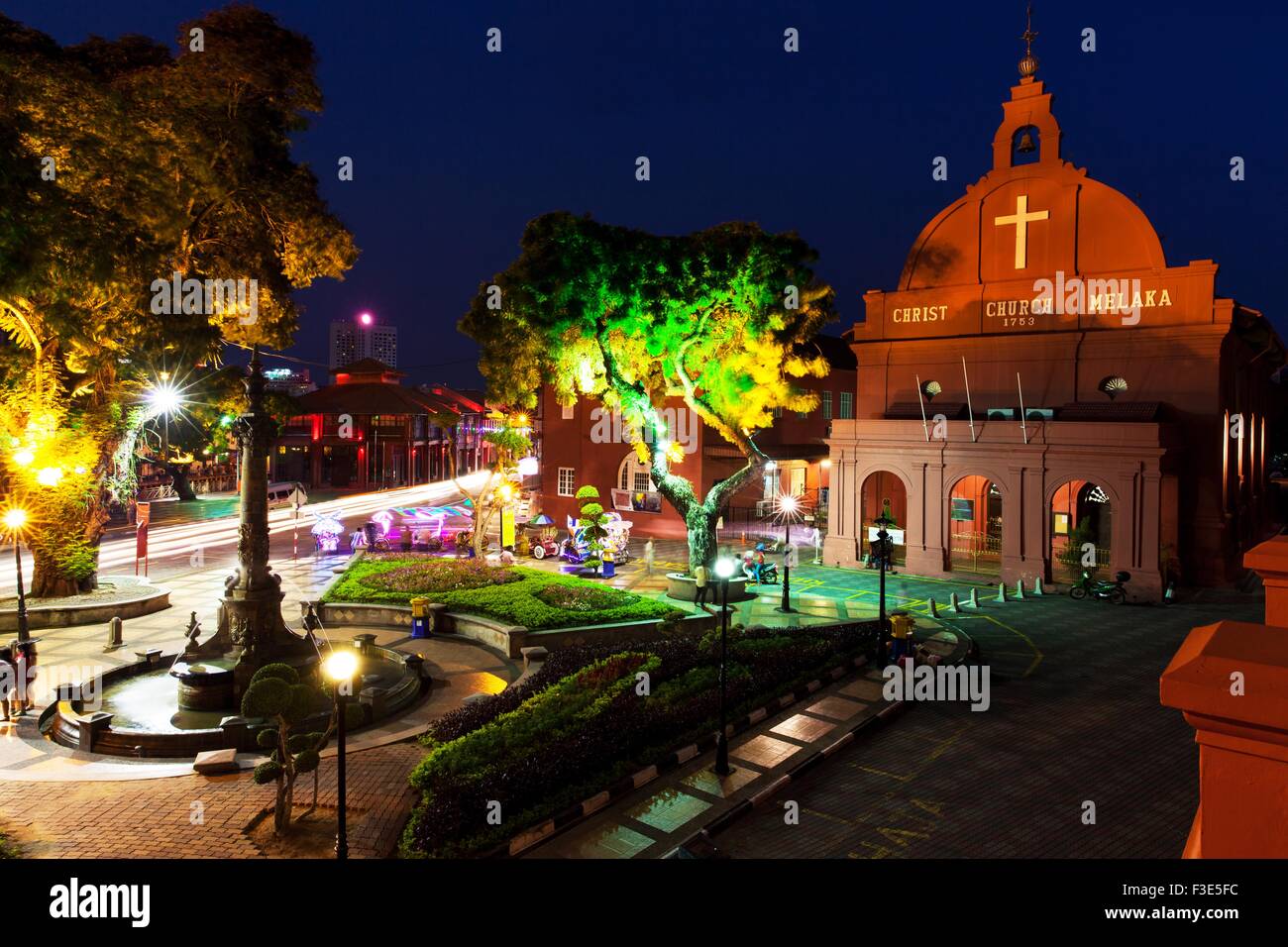 Malacca, Malaysia - 09 August 2014: Night view of the Christ Church and the Dutch Square on 09 August 2014, Malacca, Malaysia. Stock Photo