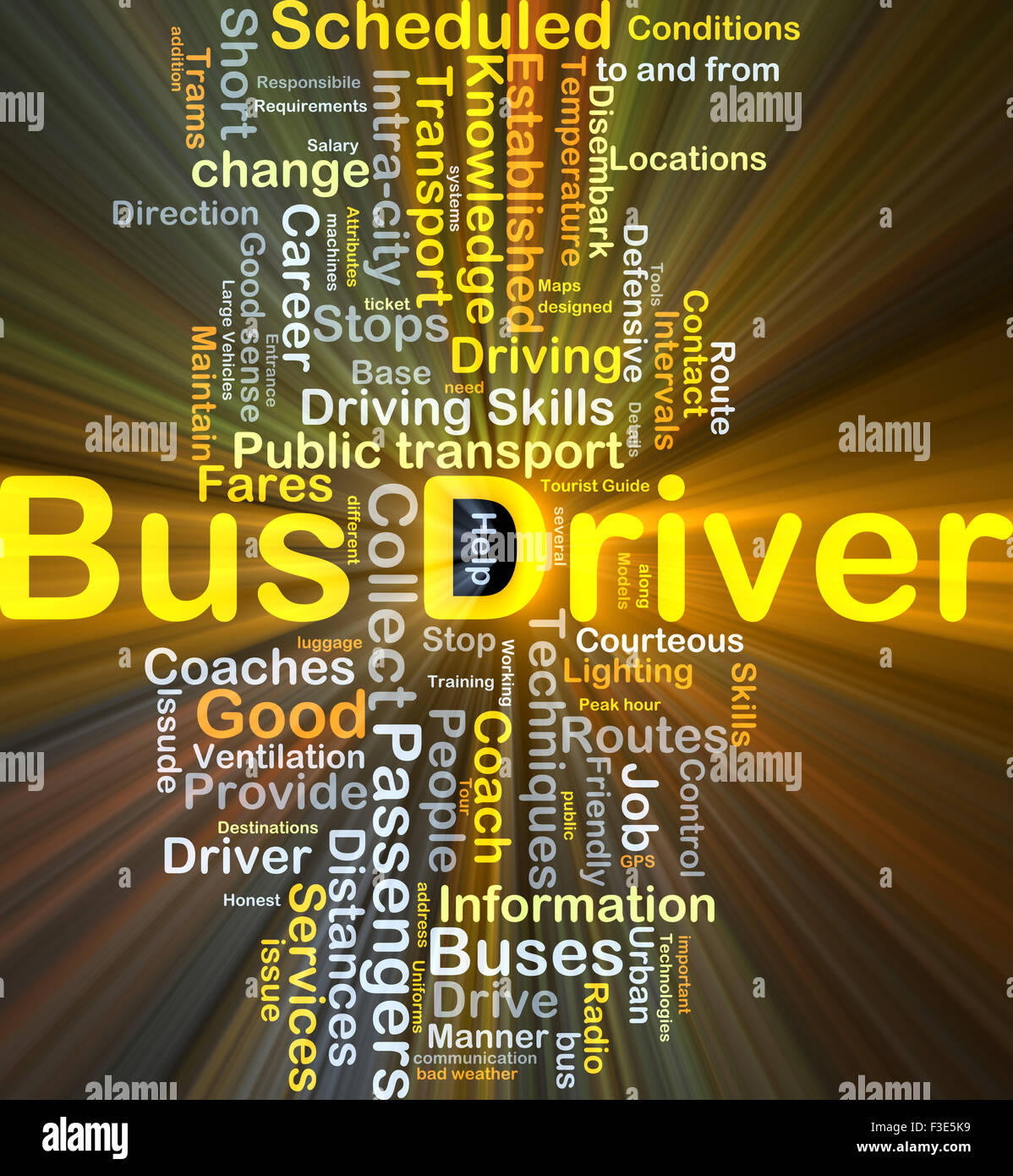 Background concept wordcloud illustration of bus driver glowing light Stock Photo