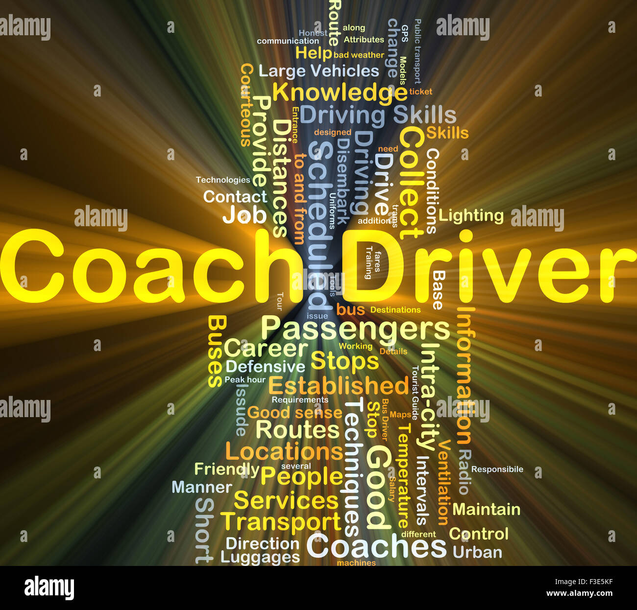 Background concept wordcloud illustration of coach driver glowing light Stock Photo
