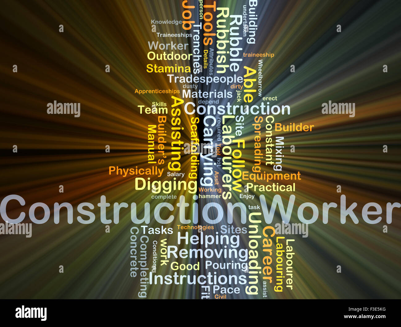 Background concept wordcloud illustration of construction worker glowing light Stock Photo