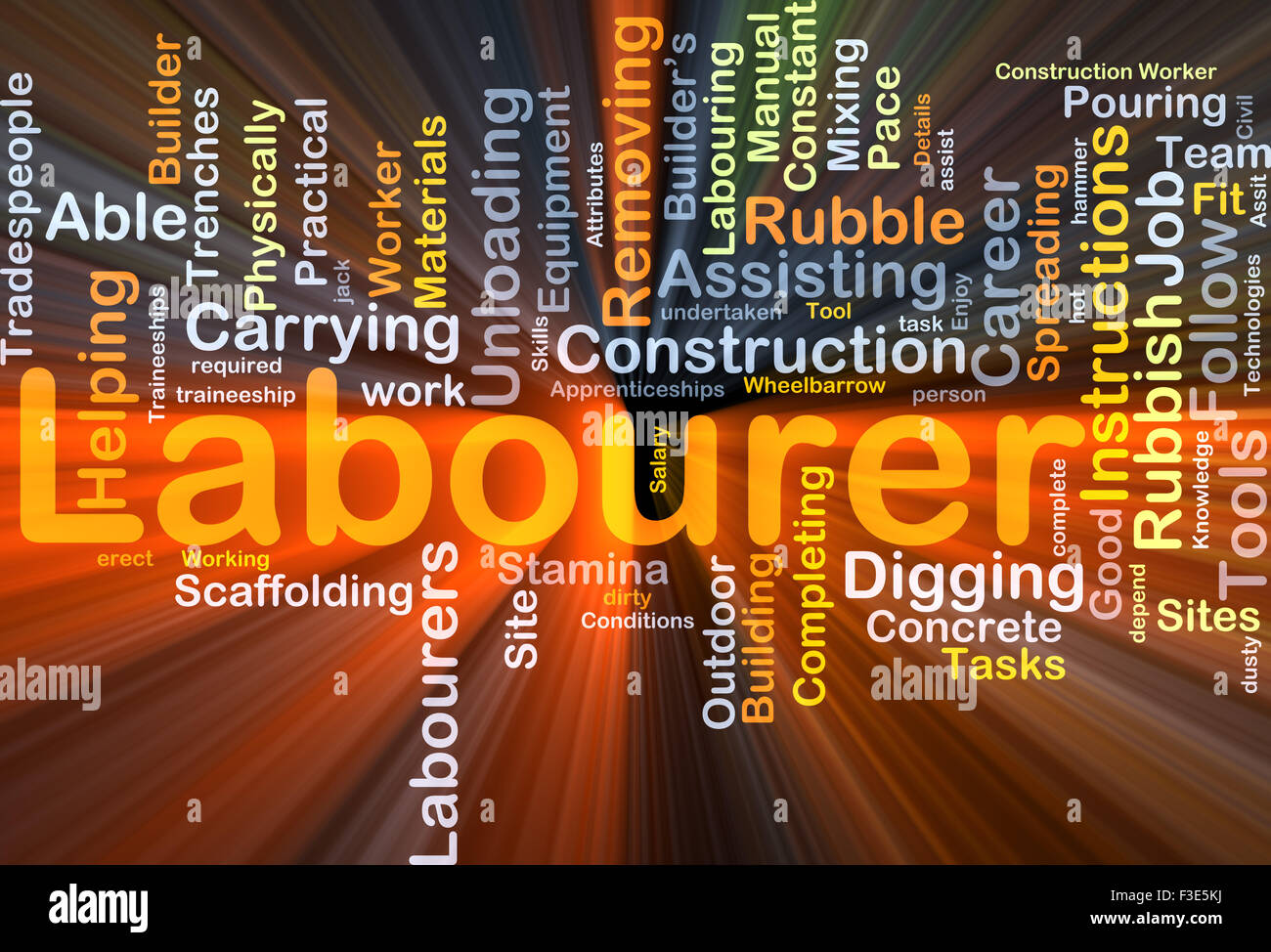 Background concept wordcloud illustration of labourer glowing light Stock Photo