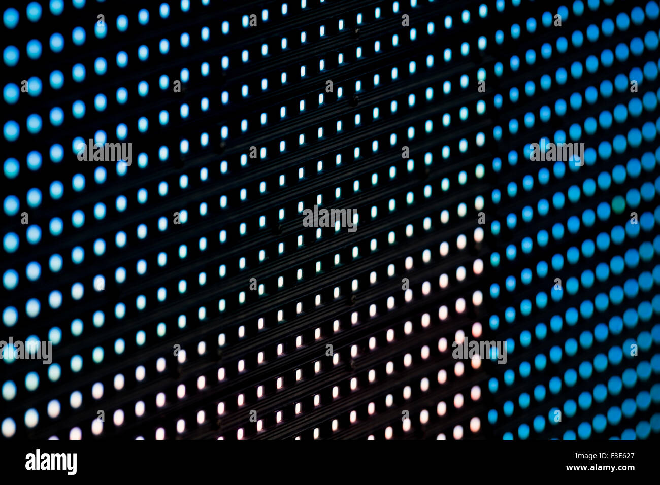 RGB led diode display panel with blue diodes turned on. Selective focus. Shallow depth of field. Stock Photo