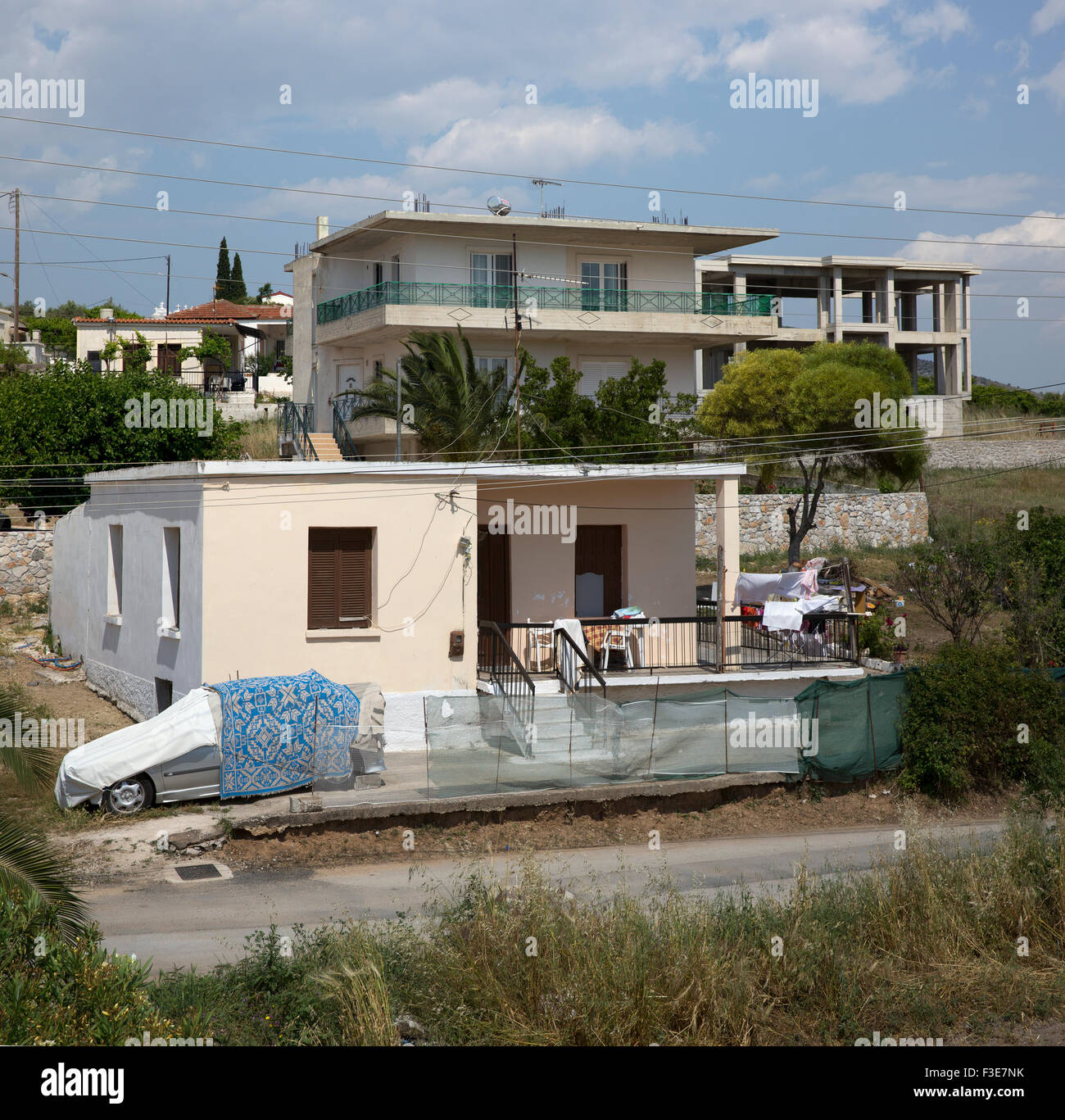 Concrete and stucco home in Lefkakia, Greece Stock Photo