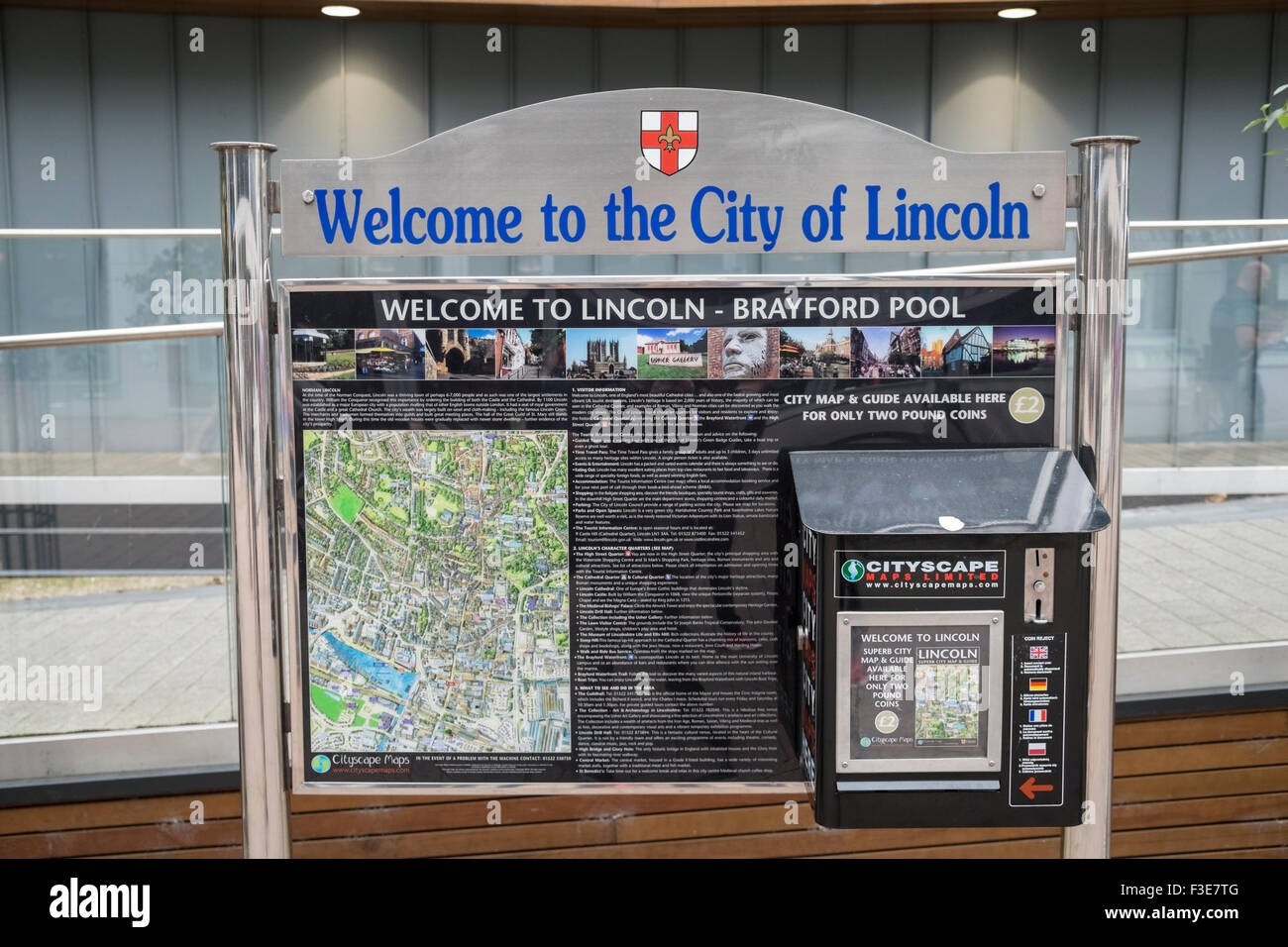 Tourist map machine for City of Lincoln, Brayford Pool, Lincoln, Lincolnshire, England UK Stock Photo