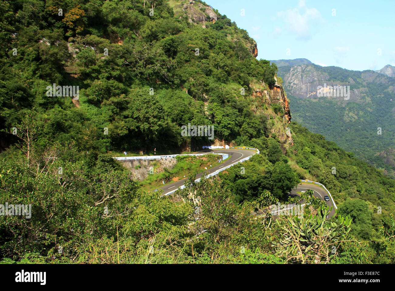 Hilly Hairpin Bend Roads In Kerala Tamilnadu Border Stock Photo