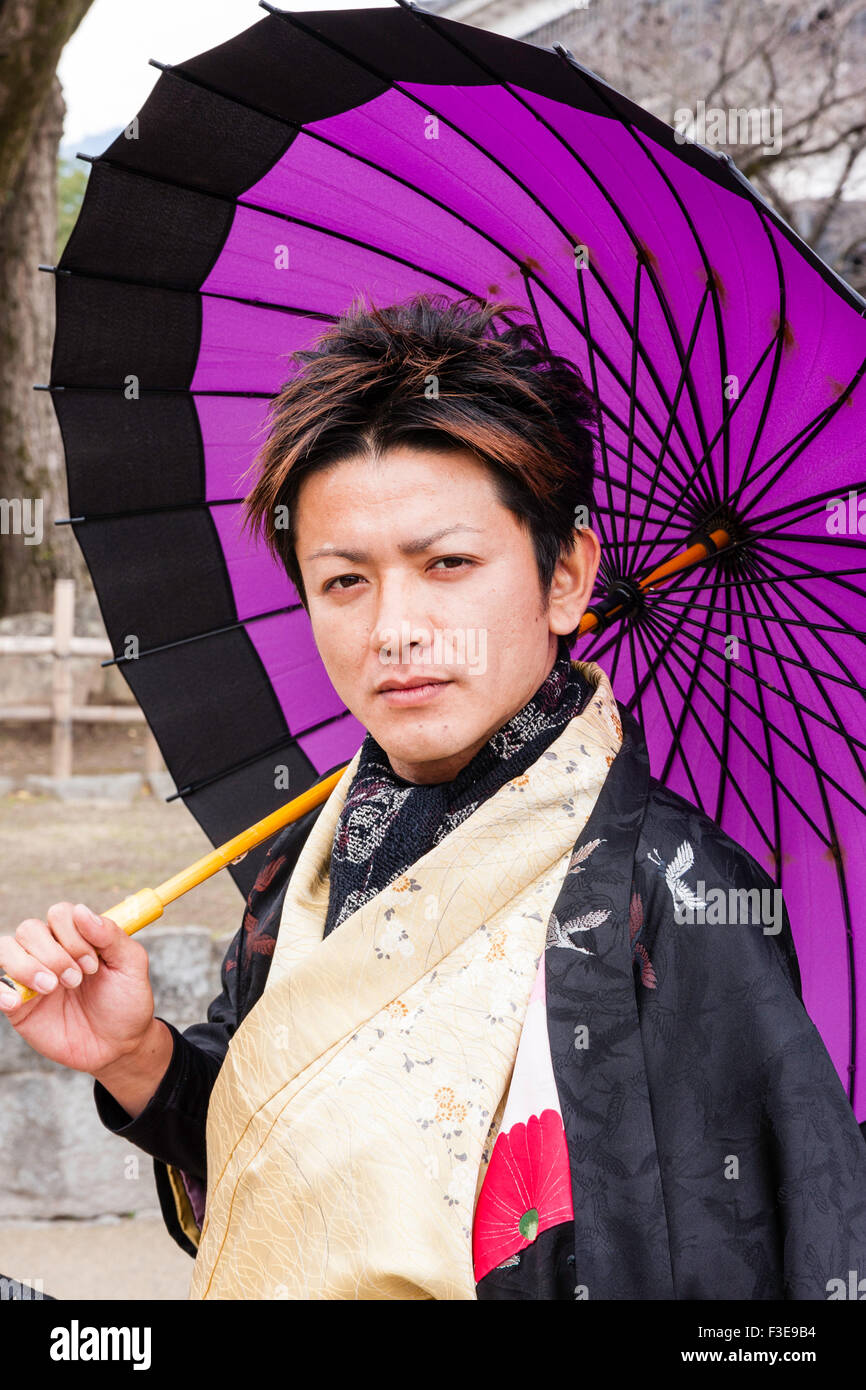 Kumamoto castle, Japan. Re-enactor dressed as a samurai wearing a ...