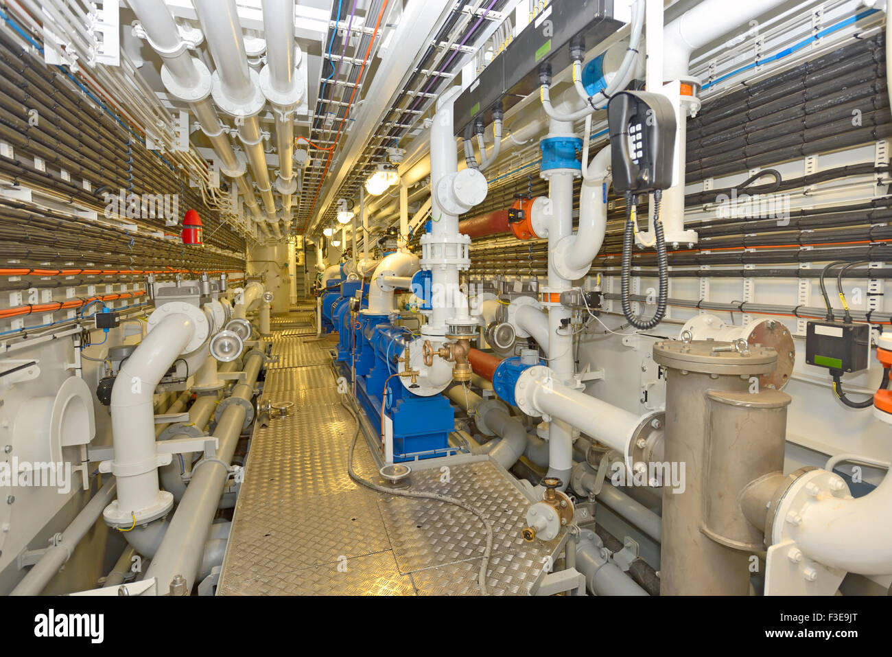 Ships valves, main engine - engineering interior Stock Photo