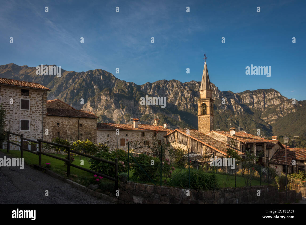 Frisanco - an exceptionally pretty village in the Veneto area of italy renovated after an earthquake. Stock Photo
