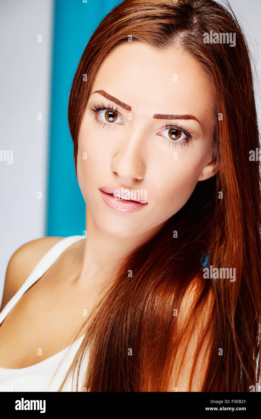 Portrait of a pretty brunette woman Stock Photo