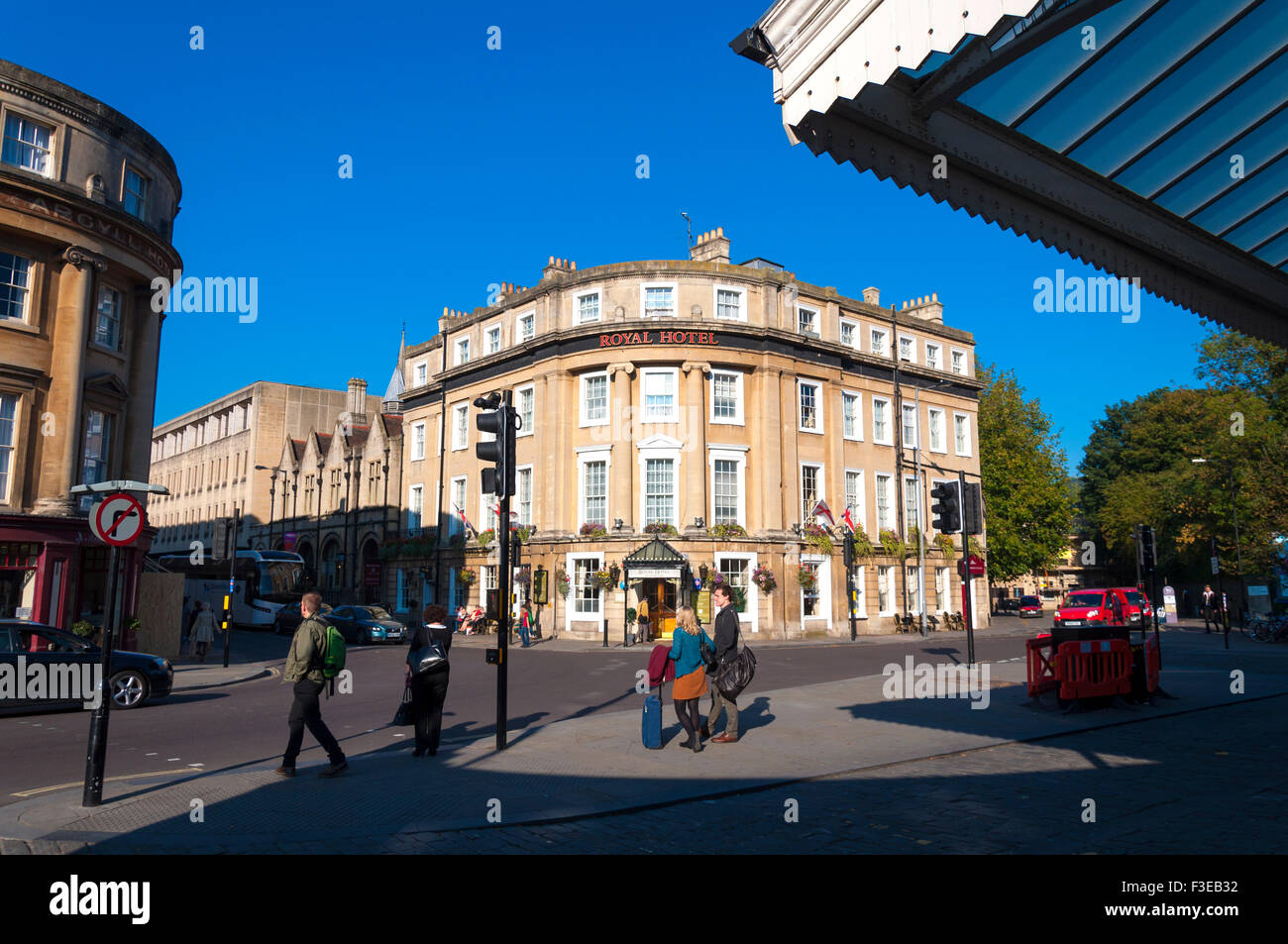 Royal Hotel and Bath Spa railway station forecourt Bath Somerset UK