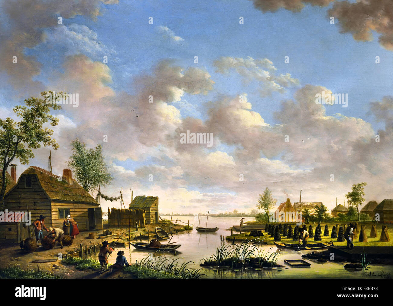 Landscape with fishermen and farmers signed peat bog 1783 Hendrik Willem Schweickhardt (1746-1797) German Germany Stock Photo